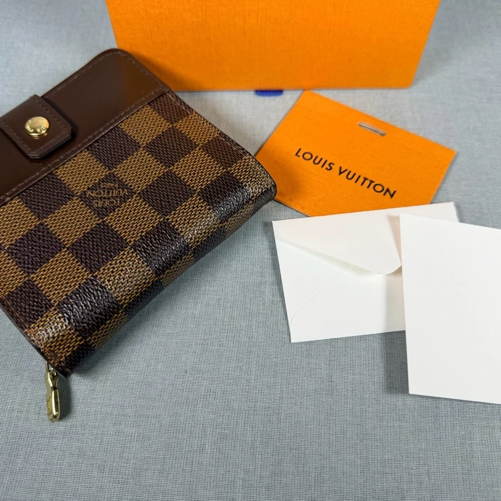 LOUIS VUITTON DAMIER EBENE COMPACT ZIP WALLET N61668 W/ BOX AUTHENTIC